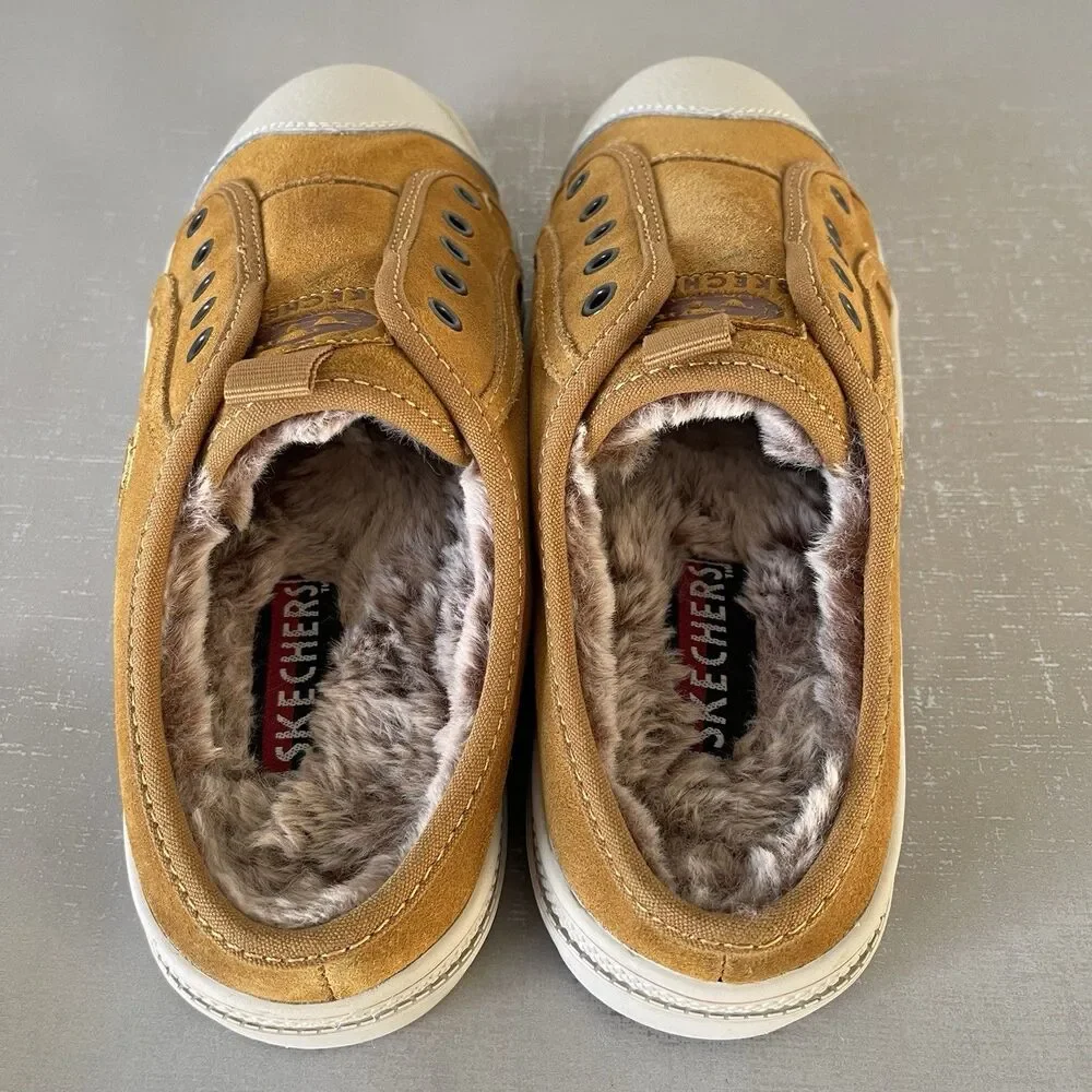 Skechers Suede Cozy Lug Sole Mule Sneakers Yellow Womens‎ 7.5 Slip On Shoes